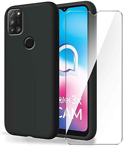 Kompatibel mit Alcatel 3X (2020) 5061U 5061K Schutzhülle Cover Soft Slim Gel Silikon SchwarzWeiche TPU + Displayschutzfolie Hartglas 9H von senza marchio