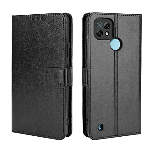 Kompatibel mit OPPO Realme C11 / C11 (2021) RMX3231 RMX2185 Schutzhülle Cover Case Stand Flip Magnetisch Gel TPU Kunstleder Schutz Brieftasche Schwarz von senza marchio