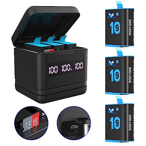 Akku-Ladegerät für GoPro Hero 10/9, 3er-Pack 2000mAh mit 3-Kanal-Akku-Ladestation Kompatibel mit Hero 10/9 Black Official Akku-Ladegerät für GoPro Hero 10/9, 3er-Pack 2000mAh mit 3-Kanal-Akku-Ladestation Kompatibel mit Hero 10/9 Black Official von sevkumz