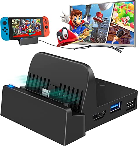 Switch TV Dock für Nintendo Switch OLED, 4K/1080P HDMI Reise TV Adapter Tragbarer Ladeständer, mit Extra USB 3.0 Port High Speed (Upgrade System) von sevkumz