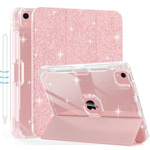 Sevrok iPad Air Hülle 5. / 4. Generation, iPad 10,9 Zoll Hülle mit Apple Pencil Ladehalterung, Smart Slim Glitter Sparkly Clear Shiny Cover, iPad Air 4/5 2020/2022 (Roségold) von sevrok