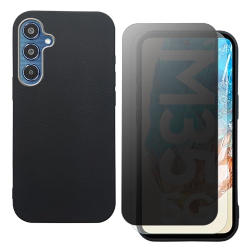 Hülle für Samsung Galaxy M35 mit HD Schutzfolie und Sichtschutz Schutzfolie, Leichtes TPU mit Eleganter Ledertextur, Langlebig (schwarz) von shamdspopu