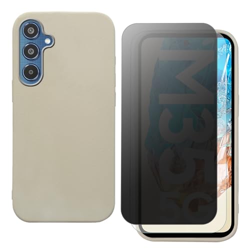 Hülle für Samsung Galaxy M35 mit HD Schutzfolie und Sichtschutz Schutzfolie, Leichtes TPU mit Eleganter Ledertextur, Langlebig (weiß) von shamdspopu