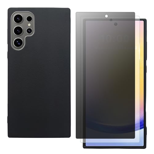Hülle für Samsung Galaxy S24 Ultra mit HD Schutzfolie und Sichtschutz Schutzfolie, Leichtes TPU mit Eleganter Ledertextur, Langlebig (schwarz) von shamdspopu