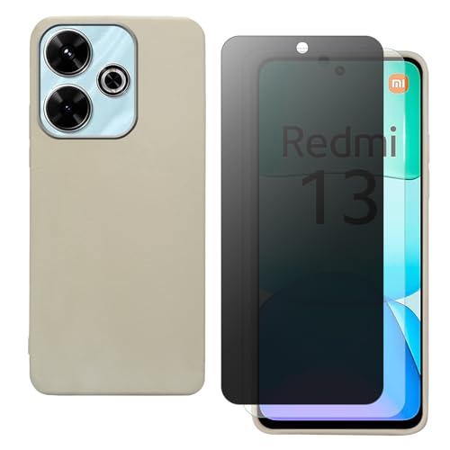 shamdspopu Hülle für Xiaomi Redmi 13 4G, Redmi 13 5G, Poco M6 4G mit HD Schutzfolie und Sichtschutz Schutzfolie, Leichtes TPU mit Eleganter Ledertextur, Langlebig (weiß) von shamdspopu