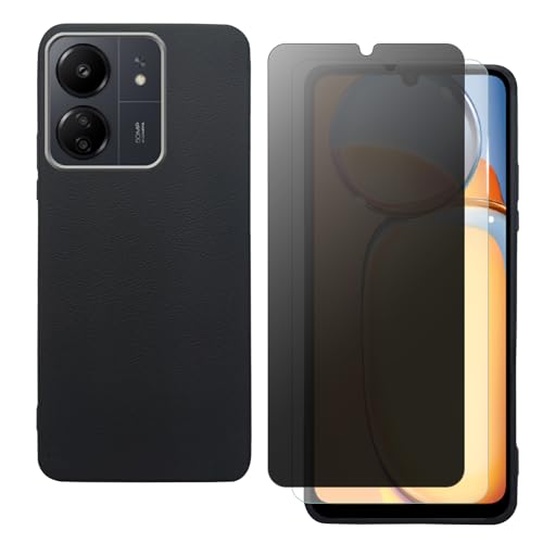 shamdspopu Hülle für Xiaomi Redmi 13C, Redmi 13C 5G, Poco C65 mit HD Schutzfolie und Sichtschutz Schutzfolie, Leichtes TPU mit Eleganter Ledertextur, Langlebig (schwarz) von shamdspopu