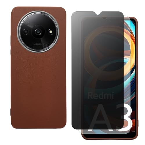 shamdspopu Hülle für Xiaomi Redmi A3 mit HD Schutzfolie und Sichtschutz Schutzfolie, Leichtes TPU mit Eleganter Ledertextur, Langlebig (braun) von shamdspopu