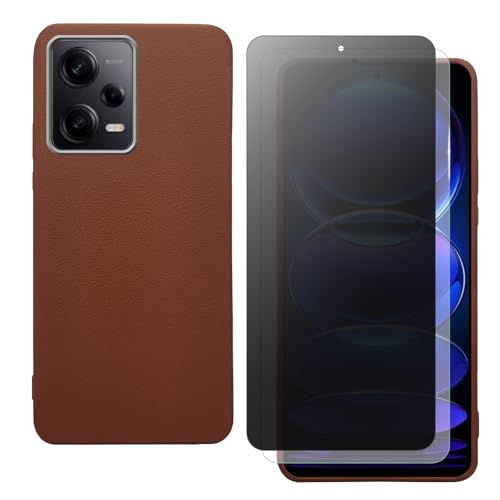 shamdspopu Hülle für Xiaomi Redmi Note 12 Pro 5G mit HD Schutzfolie und Sichtschutz Schutzfolie, Leichtes TPU mit Eleganter Ledertextur, Langlebig (braun) von shamdspopu