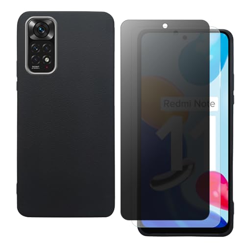 shamdspopu Hülle für Xiaomi Redmi Note 12S, Redmi Note 11, Redmi Note 11S mit HD Schutzfolie und Sichtschutz Schutzfolie, Leichtes TPU mit Eleganter Ledertextur, Langlebig (schwarz) von shamdspopu