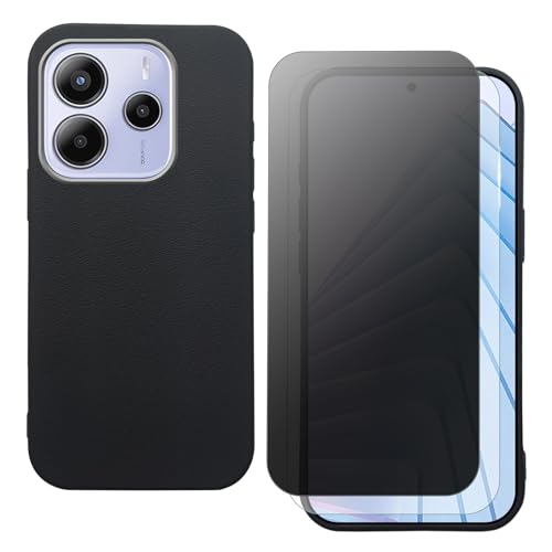 shamdspopu Hülle für Xiaomi Redmi Note 14 mit HD Schutzfolie und Sichtschutz Schutzfolie, Leichtes TPU mit Eleganter Ledertextur, Langlebig (schwarz) von shamdspopu