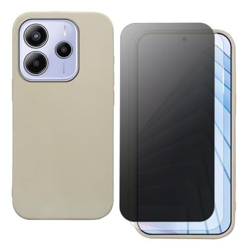 shamdspopu Hülle für Xiaomi Redmi Note 14 mit HD Schutzfolie und Sichtschutz Schutzfolie, Leichtes TPU mit Eleganter Ledertextur, Langlebig (weiß) von shamdspopu
