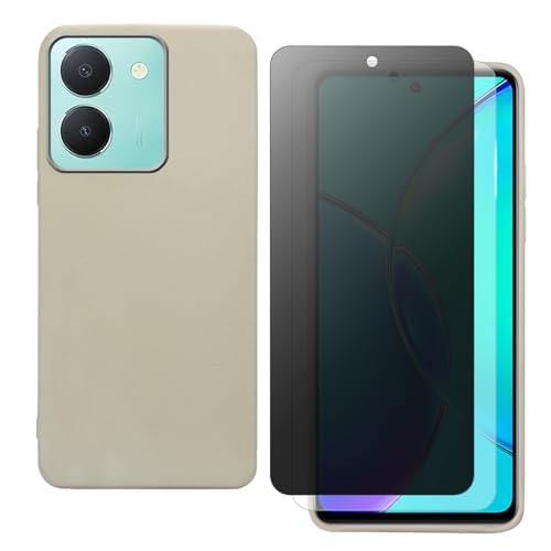 shamdspopu Hülle für vivo Y36 4G/5G, Y27 5G, Y27s mit HD Schutzfolie und Sichtschutz Schutzfolie, Leichtes TPU mit Eleganter Ledertextur, Langlebig (weiß) von shamdspopu