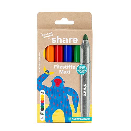 share Filzstifte Maxi 6er Set – Filzstifte Set spendet eine Unterrichtsstunde für ein Schulkind – Eco-Fasermaler mit birllanten Farben und flexibler Strichstärke, Mehrfarbig share Filzstifte Maxi 6er Set – Filzstifte Set spendet eine Unterrichtsstunde für ein Schulkind – Eco-Fasermaler mit birllanten Farben und flexibler Strichstärke, Mehrfarbig von share