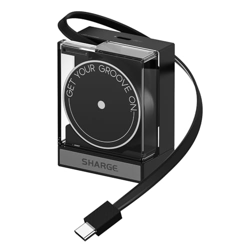SHARGE 65W USB C Ladegerät Retractable, Ladegerät GaN Duales USB-C-Wandladegerät Adapter mit Einziehbarem USB-C-Kabel, PD-Schnellladegerät für MacBook Pro/Air, iPhone 16, Pixel Book, iPad Pro Schwarz von sharge