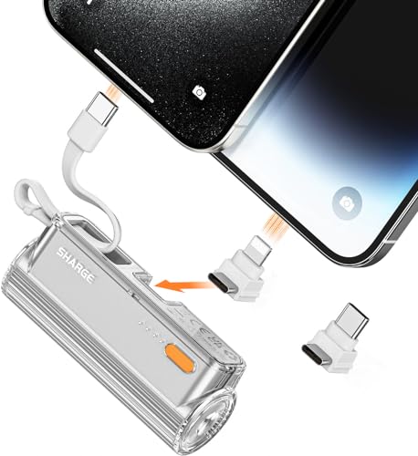 SHARGE Flow Mini Portable Charger, 5000mAh Mini Power Bank with Dual Plugs and Built in Cable, USB-C Lightning External Battery for iPhone 15/14 Series, Samsung S23, Note20, LG, Huawei, iPad, AirPods SHARGE Flow Mini Portable Charger, 5000mAh Mini Power Bank with Dual Plugs and Built in Cable, USB-C Lightning External Battery for iPhone 15/14 Series, Samsung S23, Note20, LG, Huawei, iPad, AirPods von sharge