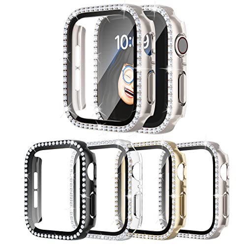 4 Stück Bling Hülle für Apple Watch SE 2/SE/6/5/4 40 mm, Glitzer Strass Diamanten Schutzhülle mit gehärtetem Glas Displayschutzfolie Ersatzabdeckung für iWatch 2024 (2nd Gen) SE/6/5/4 40 mm Frauen von shenou