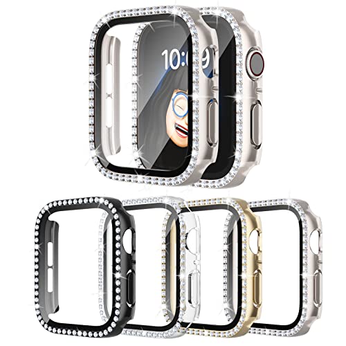 4 Stück Bling Hülle für Apple Watch SE 2/SE/6/5/4 40 mm, Glitzer Strass Diamanten Schutzhülle mit gehärtetem Glas Displayschutzfolie Ersatzabdeckung für iWatch 2022 (2nd Gen) SE/6/5/4 40 mm Frauen von shenou