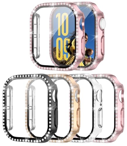 shenou 4 Stück Bling Hülle für Apple Watch Serie 10 46 mm, Glitzer Strass Diamanten Schutzhülle mit gehärtetem Glas Displayschutzfolie Abdeckung für iWatch Serie 10 46 mm für Frauen shenou 4 Stück Bling Hülle für Apple Watch Serie 10 46 mm, Glitzer Strass Diamanten Schutzhülle mit gehärtetem Glas Displayschutzfolie Abdeckung für iWatch Serie 10 46 mm für Frauen von shenou