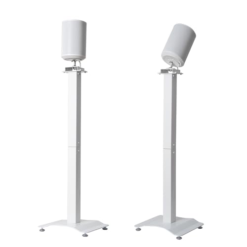 shinar Metall 2er Pack Lautsprecherständer Kompatibel mit SONOS Era 100 mit einstellbaren Drehungen bis zu 360° / Neigungen -70° / +70° Bodenständer für Sonos Era 100 (Weiß) von shinar