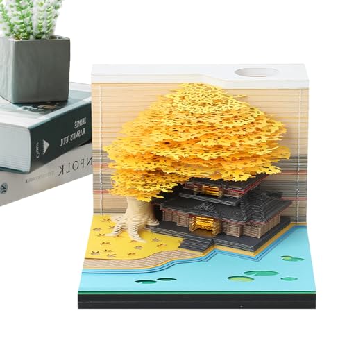 3D Kalender Abreißen 2024 | 3d Calendar 2024 | Schreibtisch Kalender Mit Lichtern | 2024 Tischkalender Notizblock | 2024 Kalender 3D Memo Pad Papier Kunst Sakura Baum 3D Notizblock Papier Schnitzen von shizuku