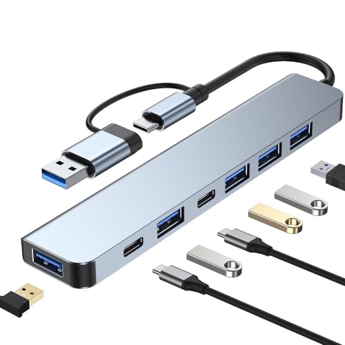 USB C Hub, Aluminium 7 in 1 USB Extender, USB Splitter mit 1 x USB 3.0, 4 x USB 2.0 und 2 x USB C Ports für MacBook Pro Air und andere PC/Laptop/Tablet Geräte von shoplease