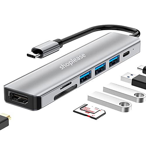 USB-C-Hub mit 100 W PD Port, 7-in-1 Typ C Hub mit 4K HDMI-Adapter, 1 USB 3.0 Port & 2 USB 2.0 Anschlüsse, SD/TF Kartenleser, USB C Multiport Dockingstation für MacBook Pro, Chromebook, XPS und andere von shoplease