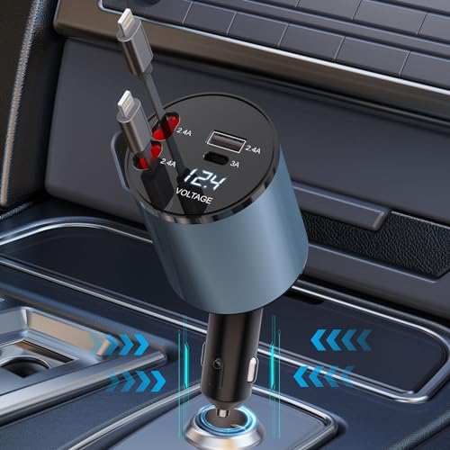 4-in-1 Einziehbarer Auto-Ladegerät, Schnelles Auto-Handy-Ladegerät mit 69W Einziehbarem Kabel und 2 USB-Ports Auto-Ladegerät-Adapter Kompatibel mit iPhone14/13/12/11/X 4-in-1 Einziehbarer Auto-Ladegerät, Schnelles Auto-Handy-Ladegerät mit 69W Einziehbarem Kabel und 2 USB-Ports Auto-Ladegerät-Adapter Kompatibel mit iPhone14/13/12/11/X von sicotool