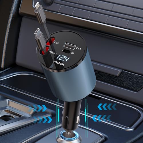 4-in-1 Einziehbarer Auto-Ladegerät, Schnelles Auto-Handy-Ladegerät mit 69W Einziehbarem Kabel und 2 USB-Ports Auto-Ladegerät-Adapter Kompatibel mit Phone 15/14/13/12 Pro Max XR,iPad 4-in-1 Einziehbarer Auto-Ladegerät, Schnelles Auto-Handy-Ladegerät mit 69W Einziehbarem Kabel und 2 USB-Ports Auto-Ladegerät-Adapter Kompatibel mit Phone 15/14/13/12 Pro Max XR,iPad von sicotool
