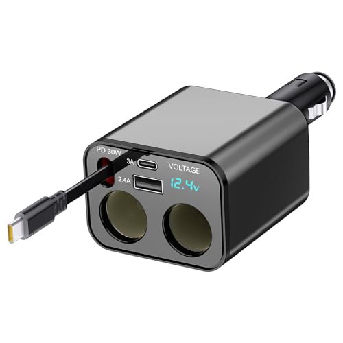 Retractable Car Charger, 5 in 1 Fast Car Phone Charger with 2-Socket Cigarette Lighter Splitter, Retractable Cable, USB A and USB C Ports for iPhone 16 15,GPS,Dash Cam,Laptop,iPad,Galaxy,Pixel Retractable Car Charger, 5 in 1 Fast Car Phone Charger with 2-Socket Cigarette Lighter Splitter, Retractable Cable, USB A and USB C Ports for iPhone 16 15,GPS,Dash Cam,Laptop,iPad,Galaxy,Pixel von sicotool