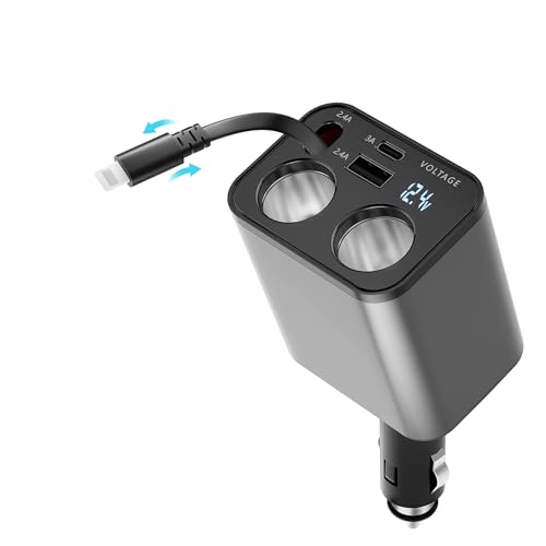 Retractable Car Charger Auto ladegerät Zigarettenanzünder Verteiler 5in1 schnellladegerät, Stecker 2 Fach, USB Adapter KFZ Ladegerät USB C Zigarettenanzünder Kompatibel mit iPhone14/13/12/11/X Retractable Car Charger Auto ladegerät Zigarettenanzünder Verteiler 5in1 schnellladegerät, Stecker 2 Fach, USB Adapter KFZ Ladegerät USB C Zigarettenanzünder Kompatibel mit iPhone14/13/12/11/X von sicotool
