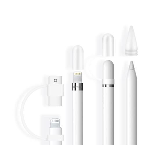 siduater [4er Pack] Silikon-Schutzzubehör für Apple Pencil 1. Generation, inklusive 1 Apple Pencil Cap , Apple Pencil Cap Halter, Apple Pencil Tip Cover, Adapter Tether, HD Clear von siduater