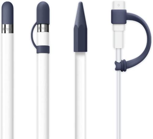 siduater [4er-Pack] Silikon-Schutzzubehör für Apple Pencil 1. Generation, inklusive 1 Apple Pencil Cap Ersatz, Apple Pencil Cap Halter, Pencil Tip Cover, Adapter Tether - Mitternachtsblau von siduater