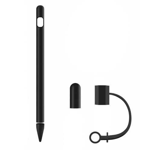 siduater Silikonhülle für Apple Pencil 1. Generation, Ultraleichte Stift Skin Case Cover Zubehör Weiche Schutzhülle iPad Pencil Grip Halter mit 2 Federabdeckung, 1 Kabeladapter Tether, Schwarz von siduater