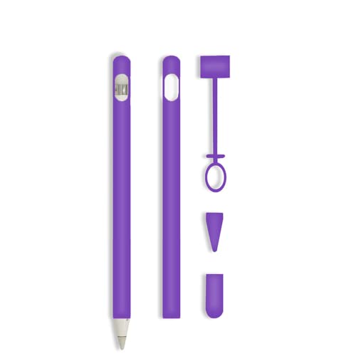siduater Silikonhülle für Apple Pencil 1. Generation, Ultraleichte Stifthaut Hülle Zubehör Weiche Schutzhülle iPad Pencil Grip Halter mit 2 Federabdeckungen 1 Kabeladapter Tether, Lila von siduater