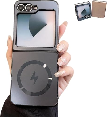 Galvanisierte, mattierte magnetische Schutzhülle für Samsung Galaxy Z Flip Serie, schlanke Schutzhülle, Plating Shell (schwarz, zflip 5/W24flip) von sifteng
