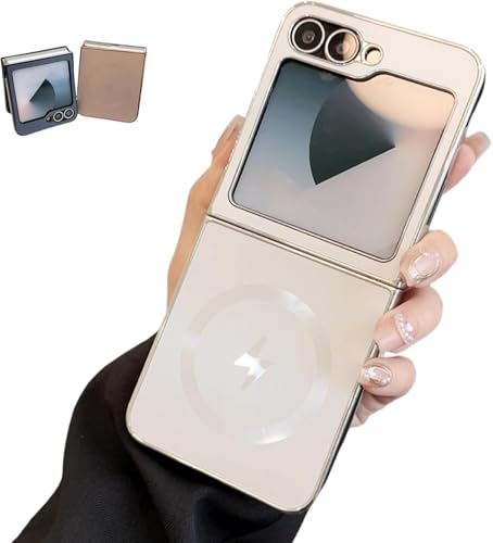 Galvanisierte, mattierte magnetische Schutzhülle für Samsung Galaxy Z Flip Serie, schlanke Schutzhülle mit Beschichtung (Weiß, zflip 6) von sifteng