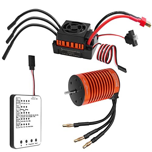 3650 F540 4370KV Sensorloser bürstenloser Motor und 60A wasserdichtes ESC Set mit Programmkarte für 1/10 RC Buggy Truggy Rennen Truck On-Road Auto von sikkeby