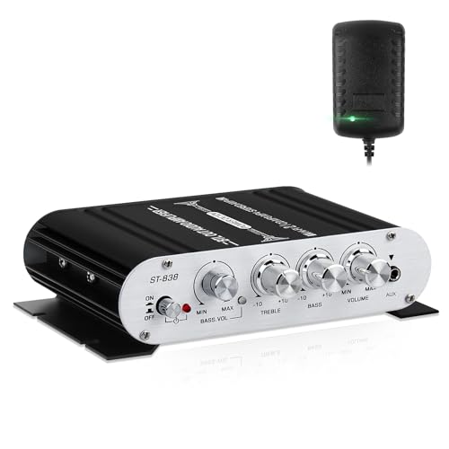 HiFi Audio Verstärker,2.1CH Stereo Verstärker,RMS 20Wx2+40W ST-838 mit Subwoofer Ausgang KlasseD Mini Digital Endstufe Empfänger mit AUX für Zuhause,Auto Lautsprecher,Schwarz(Inklusive Netzadapter) von sikkeby