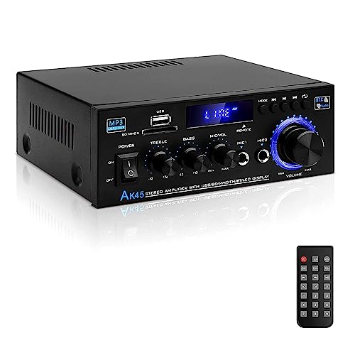 HiFi-Verstärker AK45 Mini Bluetooth Stereo-Audioverstärker Receiver 12V/ 220V 400W 2 Kanäle Digitale Endverstärker Soundverstärker w/UKW-Radio, SD/USB-Karteneingang, für Zuhause oder Auto von sikkeby