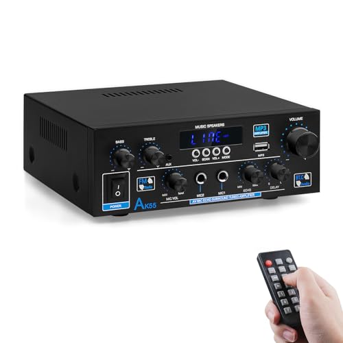 HiFi-Verstärker AK55 Bluetooth Stereo-Audioverstärker Receiver 2 Kanäle 70WX2 Max. 600W Digitale Endverstärker Soundverstärker 12V/ 220V für Zuhause oder Auto von sikkeby
