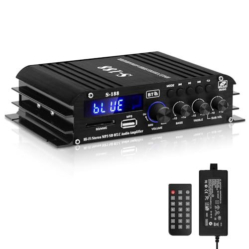 HiFi Verstärker S-188 2.1-Kanal Bluetooth 5.0 Mini Audio Verstärker RMS 40Wx2+50W Max.600W Leistung Passiver Subwoofer Verstärker 110-240V mit USB TF Slot,AUX für Heimlautsprecher von sikkeby