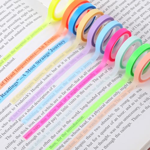 simarro 10 Rollen Highlight Strips, Farbiges Fluoreszierende Haftnotizen Klebezettel Transparentes Klebeband Abnehmbare Textmarker Klebeband für Lesen Notizen Machen Lehrer Schüler von simarro