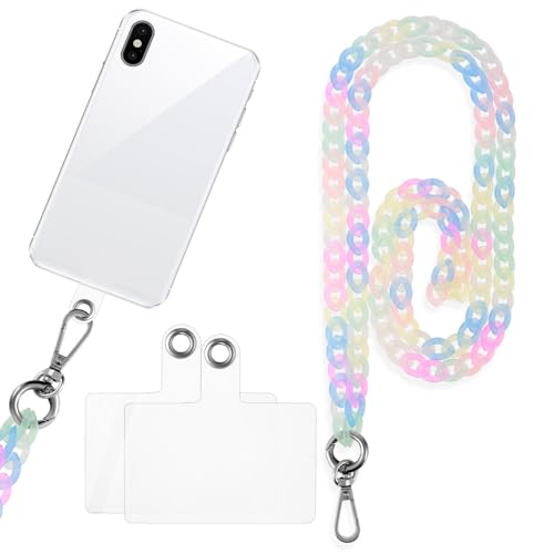 simarro Handykette Bunt, Handykette Universal, Bunte Acrylkette Handykette mit Transparent Patches Handy Umhängeband Handyband zum Umhängen Handy Lanyard mit jeder Hülle Kombinierbar (Bunte1) von simarro