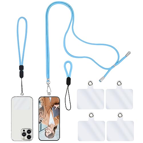 simarro Handykette Universal, 1 Schlüsselband +1 Handgelenkschlaufe + 1 Fingerband + 4 Transparent Abstandshalter, Handy Band Zum Umhängen Verstellbares Umhängeband für alle Smartphone (Blau) von simarro