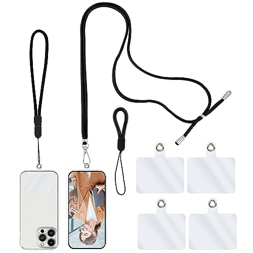 simarro Handykette Universal, 1 Schlüsselband +1 Handgelenkschlaufe + 1 Fingerband + 4 Transparent Abstandshalter, Handy Band Zum Umhängen Verstellbares Umhängeband für alle Smartphone (Schwarz) von simarro