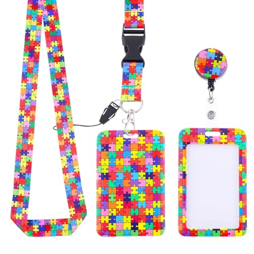 simarro ID-Ausweishalter mit abbrechbarem Lanyard-Set, Einziehbare Autismus-Bewusstsein Easy Pull Lanyard Card Holder Modische Hals Crossbody Lanyard für ID-Badges Keychain Card Name Tag Protector von simarro