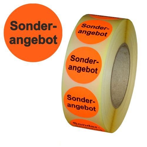 Aktionsetiketten "Sonderangebot" - Durchmesser 30 mm - Leuchtrot - 5.000 Stück von simhoa
