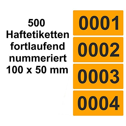 Etiketten/Aufkleber auf Rolle - LEUCHTORANGE - fortlaufend nummeriert - 100 x 50 mm (500) von simhoa