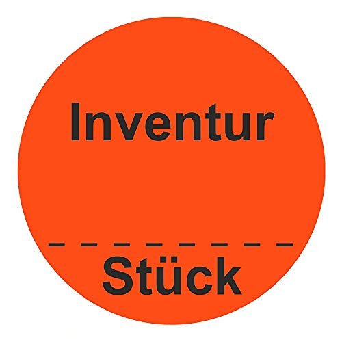 Inventuretiketten, Inventuraufkleber "Inventur Stück" - Durchmesser 50 mm - 1000 Stück (Leuchtrot) von simhoa