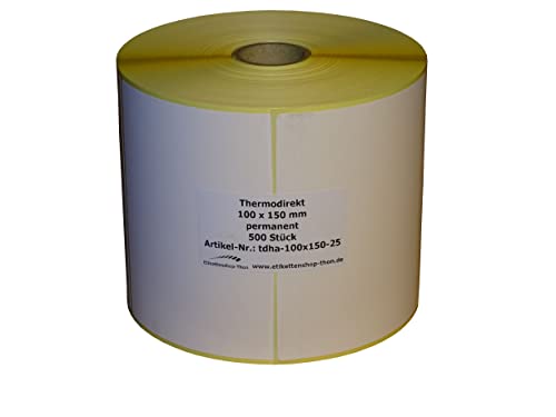Thermo Etiketten auf Rolle - 100 x 150 mm - 500 Stück - Hülse 25 mm - permanent haftend - BPA free von simhoa
